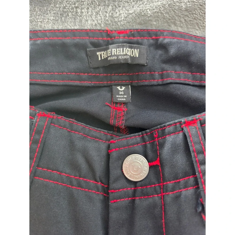 NWT True Religion Balloon Cargo Pants Men Size 36 Black Red Contrast Stitch Y2K